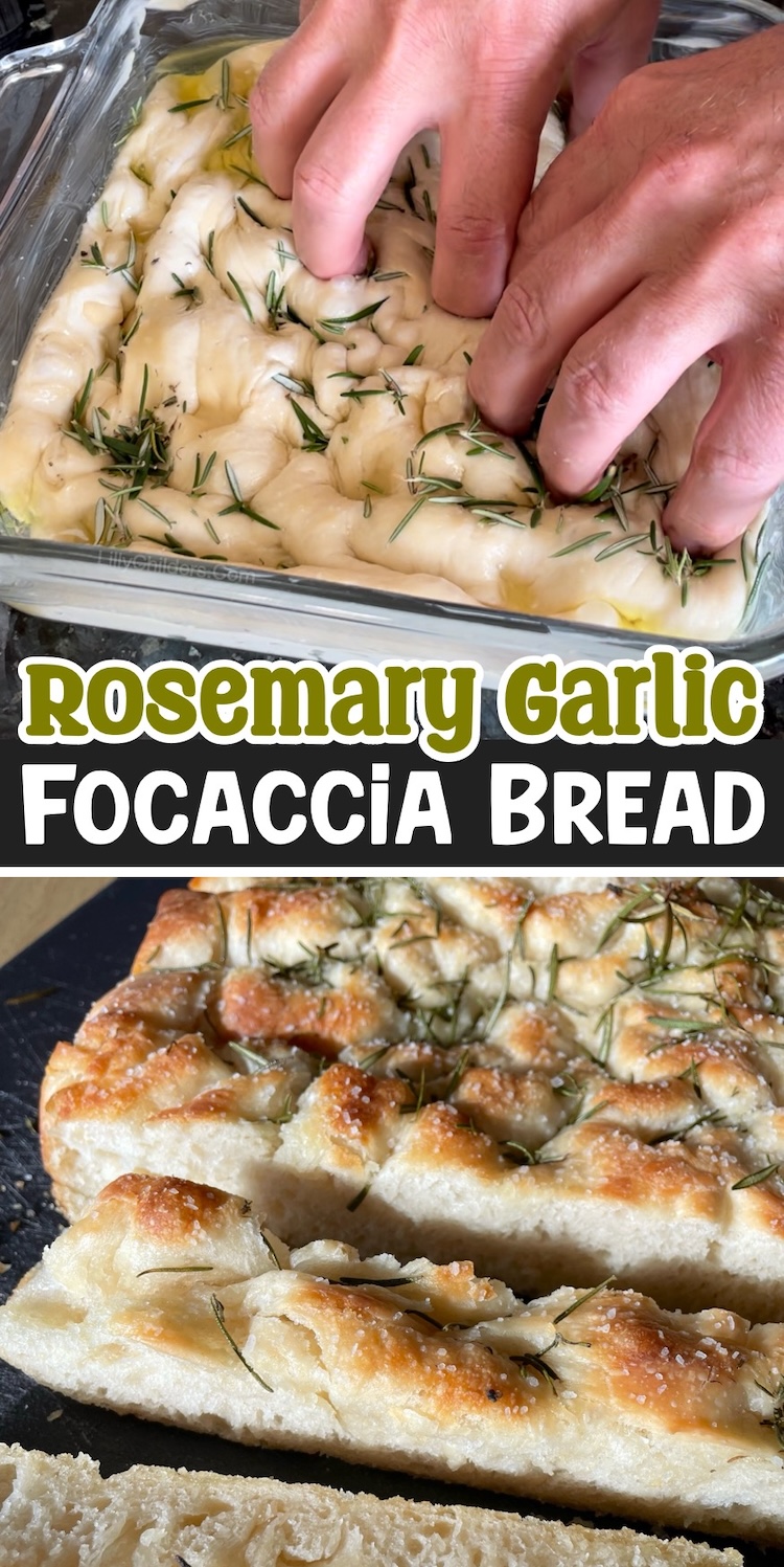 Easy Same Day Focaccia Bread Recipe made with rosemary and garlic! This recipe is perfect for beginners with no kneading or bread machine required. Just flour, instant yeast, olive oil, and salt needed! 