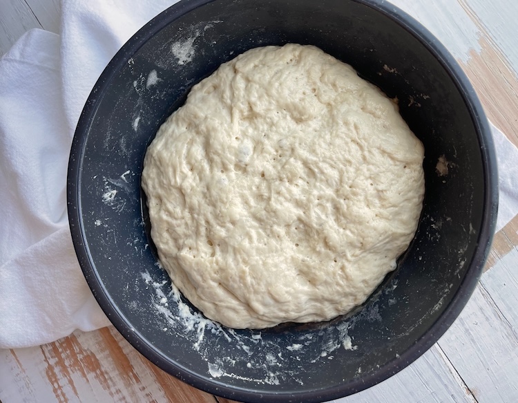 Focaccia dough in a bowl. 