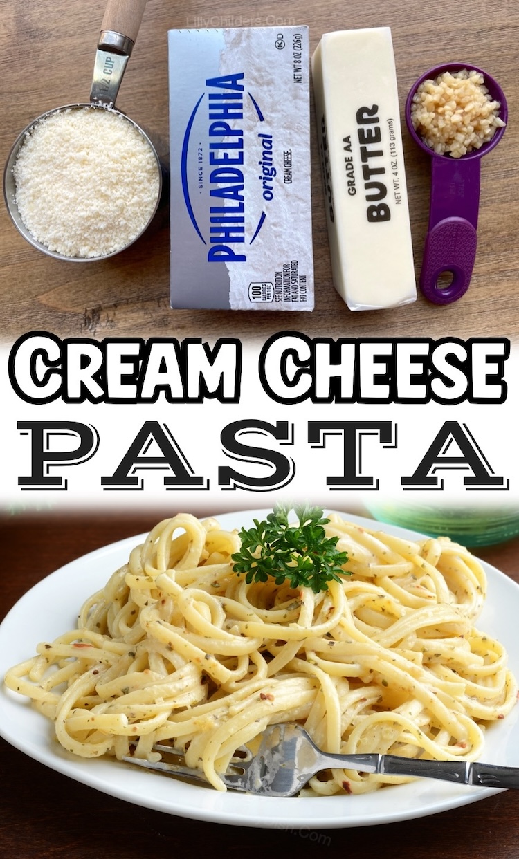 Easy vegetarian pasta dinner recipe made with a yummy cream cheese sauce that only takes 10 minutes to make! This fast and simple meal is kid friendly, filling, and can be served as a side dish or main dish. 