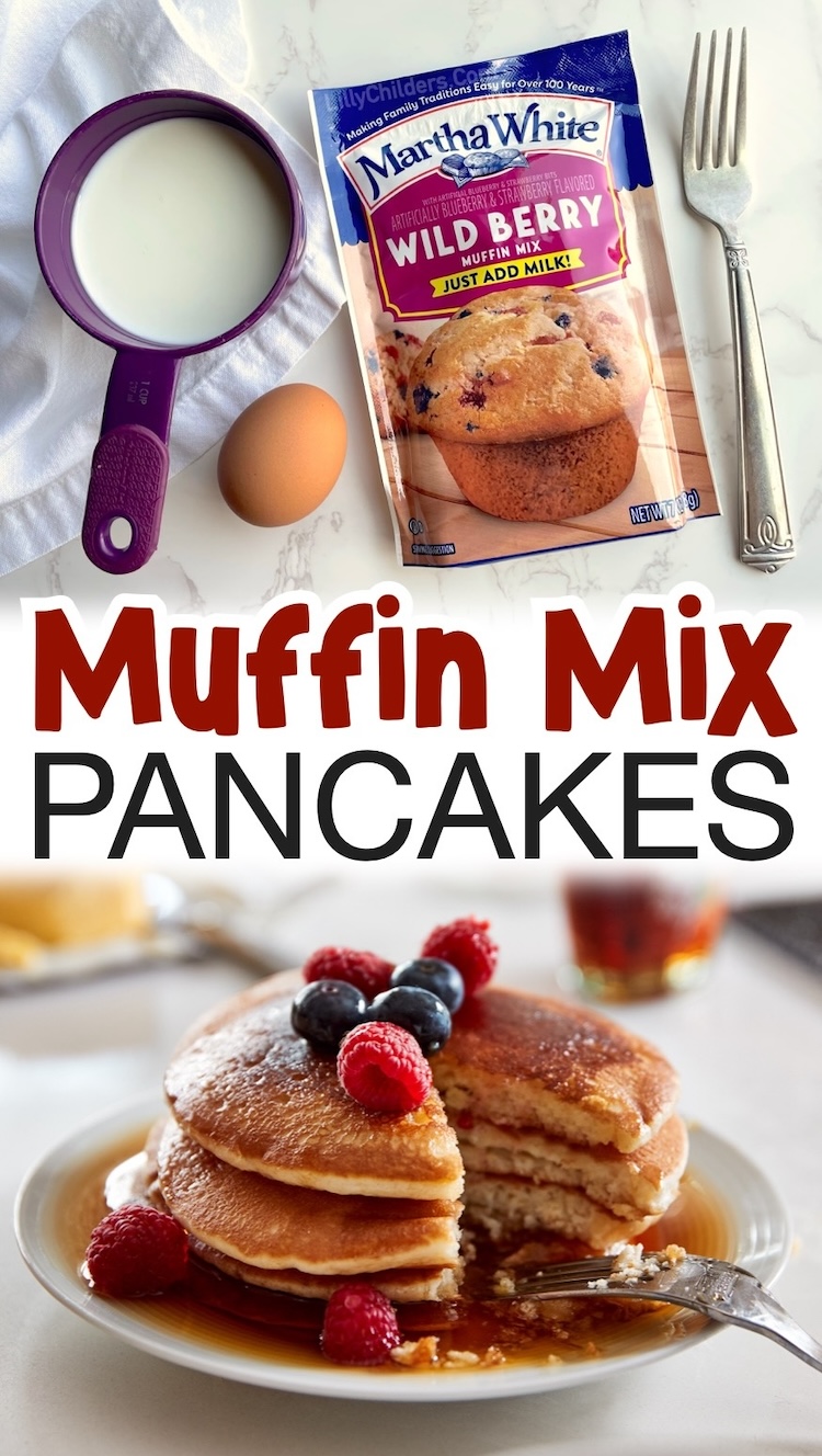 Fun and easy breakfast ideas for kids! Step by step instructions on how to make pancakes out of small bags of store bought muffin mix. 