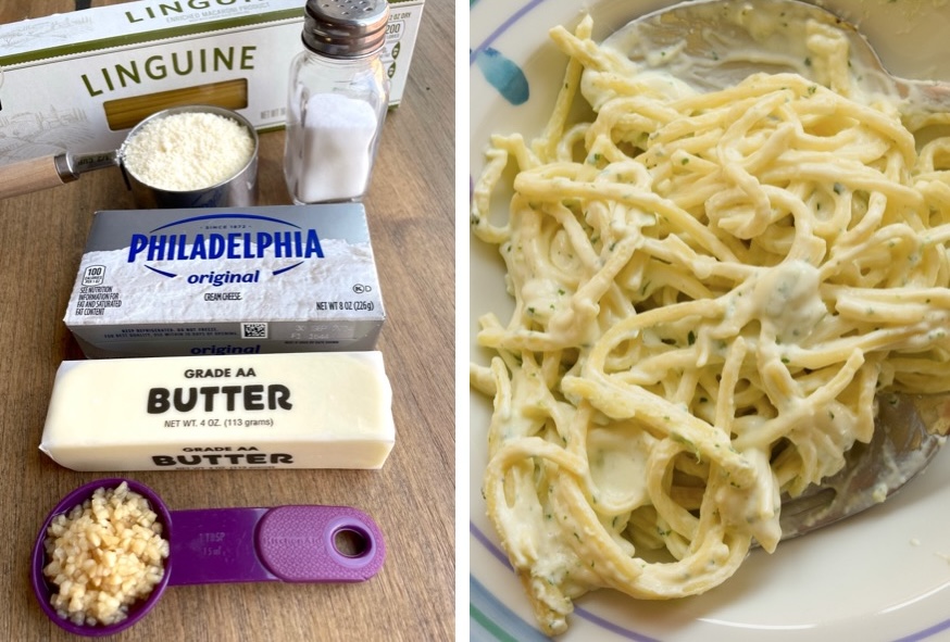 How to make delicious pasta sauce with cream cheese, butter, garlic, and parmesan cheese.