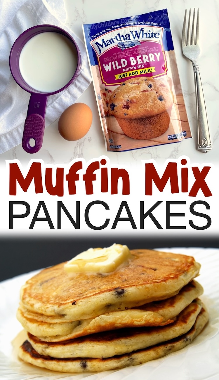 Looking for fun and easy breakfast ideas for kids? Try this muffin mix pancakes! There are so many yummy flavors including chocolate chips, berry, banana nut, lemon poppy seed, etc. 