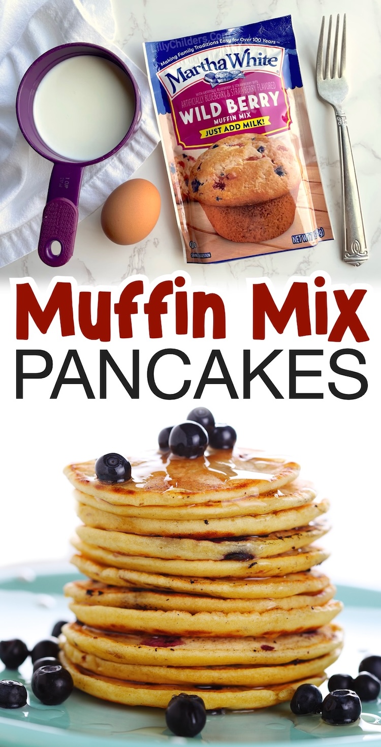 If you're searching for easy breakfast ideas, these muffin mix pancakes are a big hit with my two kids! So simple and fast to make with just a small bag of muffin mix, an egg, and some milk.