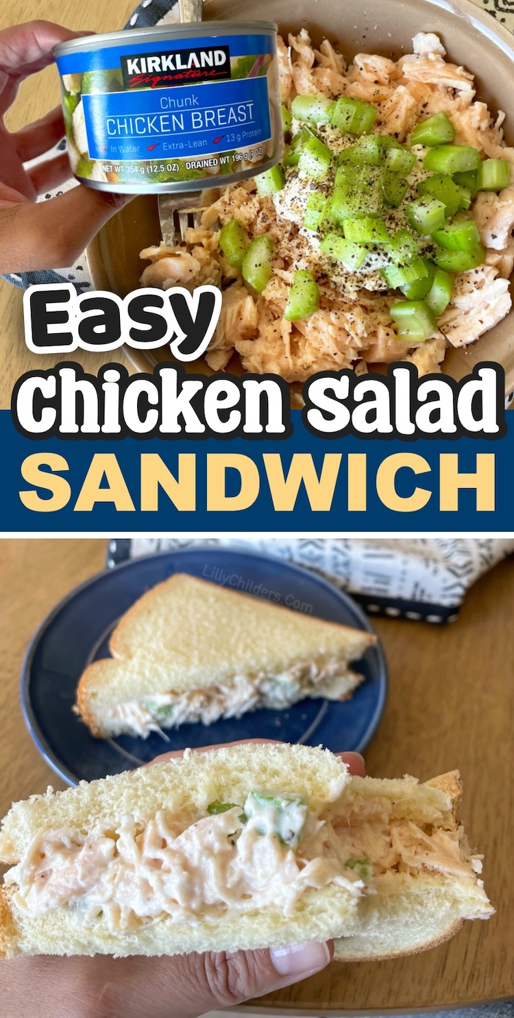 How to make a delicious chicken salad sandwich with Costco canned chicken! This easy cold recipe is perfect for quick lunches and dinners. These sandwiches are cheap to make and travel well for work. So simple and yet so yummy! You can also serve these chicken salad with crackers or in lettuce wraps. Make it your way with celery, pickles, grapes, etc. 