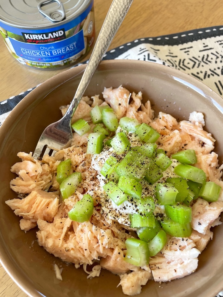 Simple and easy canned chicken salad recipe for sandwiches. 