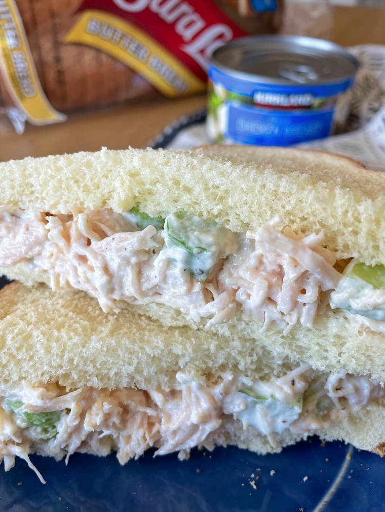 Easy and delicious chicken salad sandwich recipe made with Costco canned chicken! Just perfect for quick lunches and last minute dinners. 