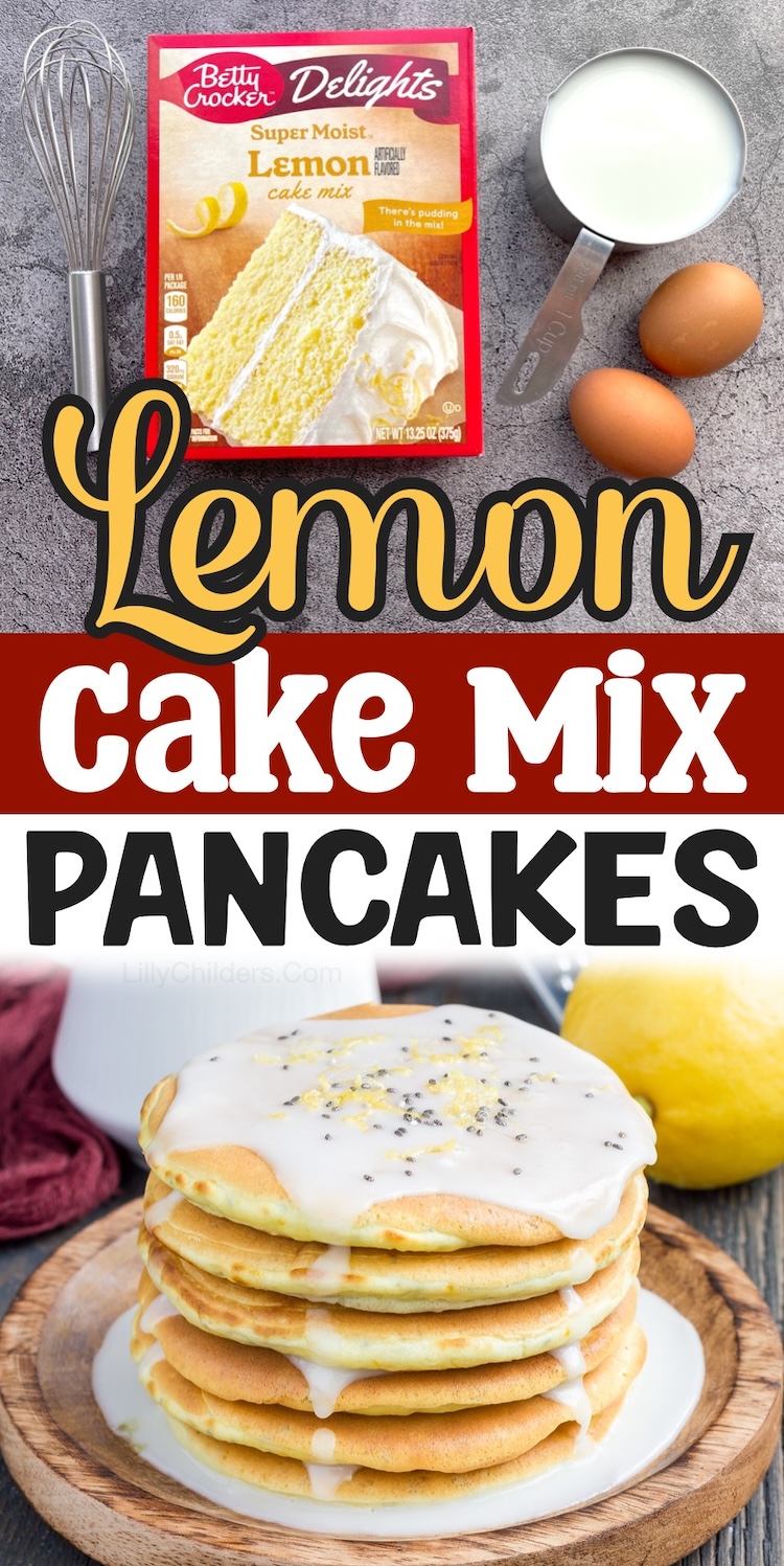 How to make sweet and flavorful pancakes with a box of cake mix in any flavor! Lemon, red velvet, chocolate, etc. These sweet pancakes are ideal for any special occasion including birthdays, lazy Sundays at home, holidays, slumber parties, and more. Kids love them! 