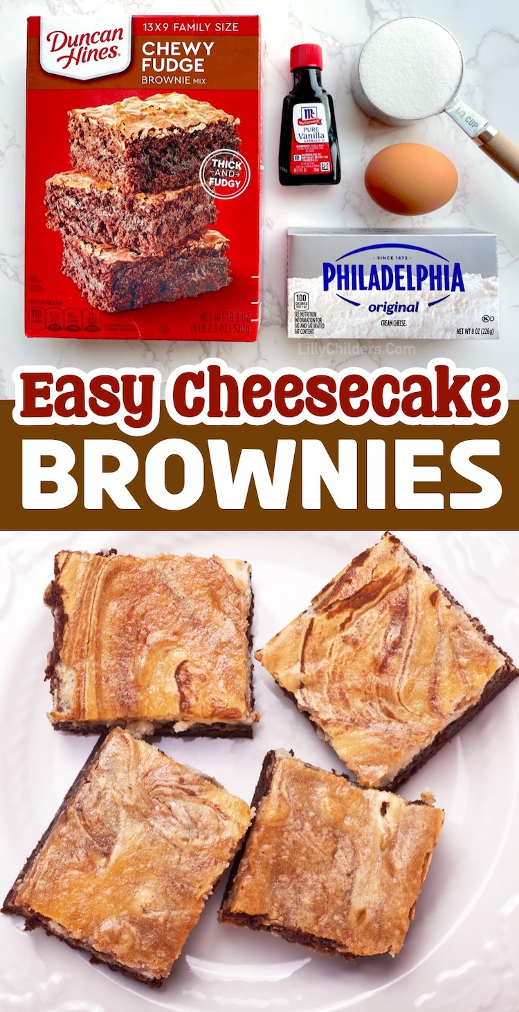 If you're looking for amazing dessert recipes to make at home that are quick and easy to prepare, try these delicious cheesecake swirled brownies! So simple to make thanks to a box of brownie mix, sugar, eggs, and cream cheese. A great way to impress your friends and family!