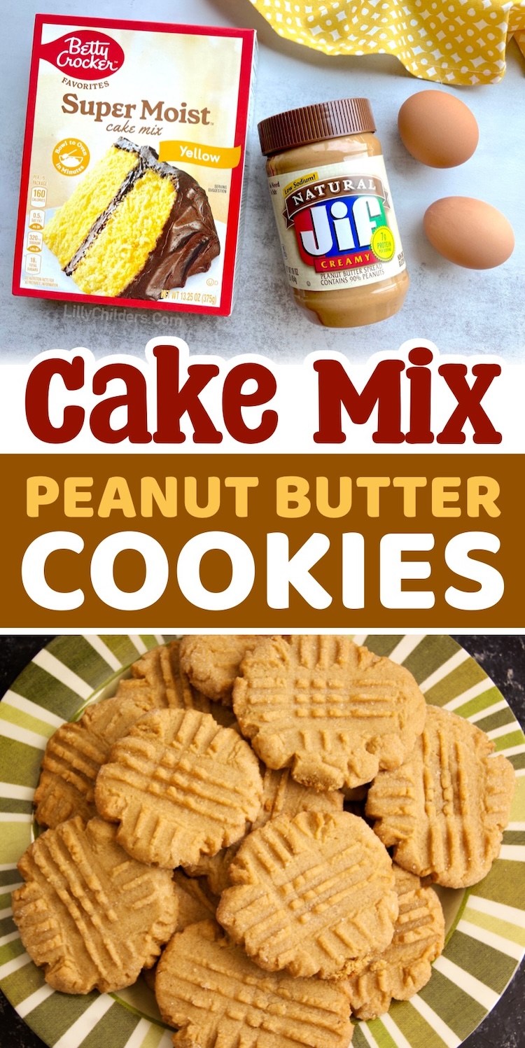 How to make cake mix cookies with peanut butter! These soft and delicious cookies are a family favorite homemade treat to make. So simple and quick to prepare with just a few cheap ingredients including a box of cake mix! Choose from yellow, white, or chocolate. This is a total upgrade to traditional peanut butter cookies! These turn out soft and pillowy. 