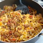 easy cheap low carb dinner made with cabbage and ground beef in a skillet.